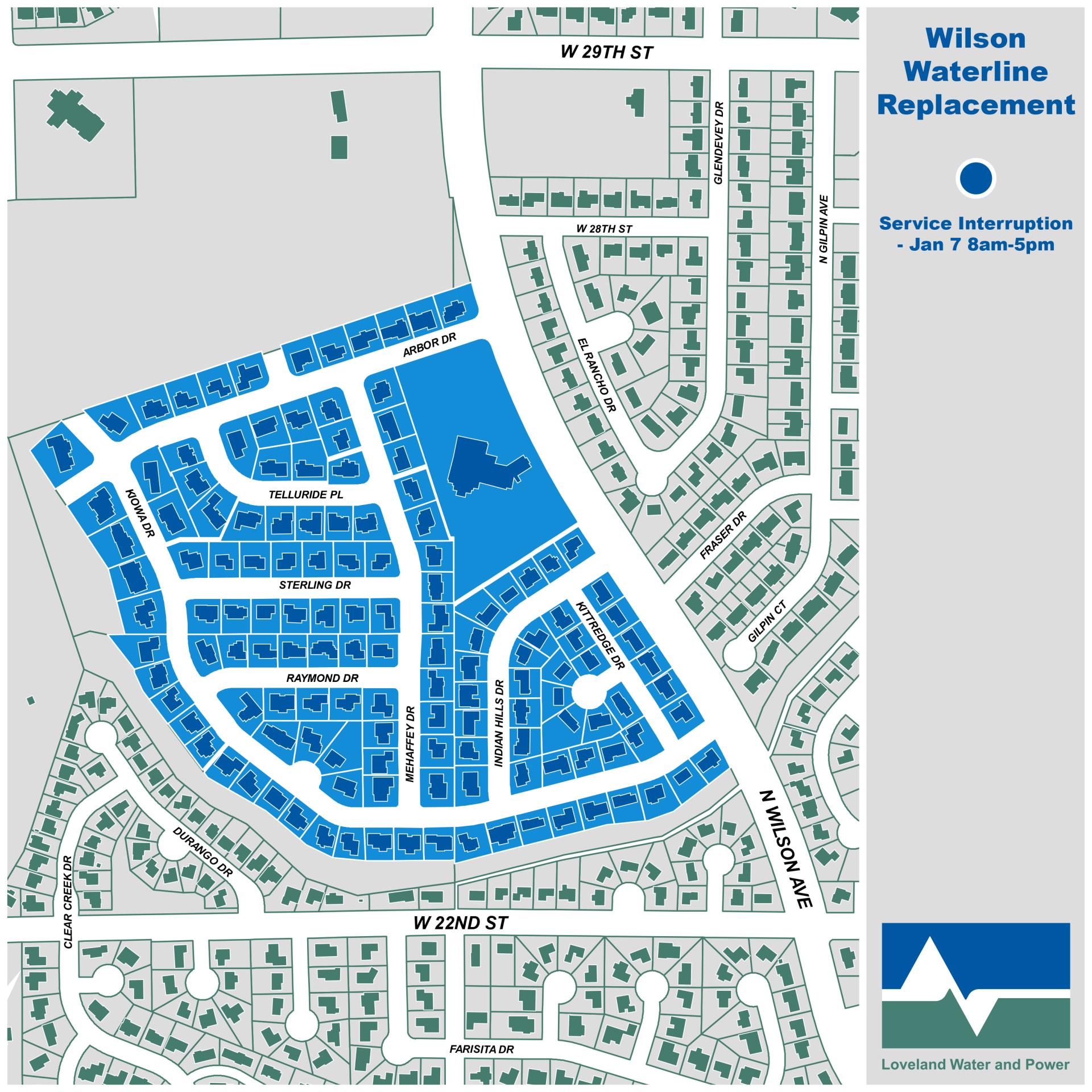 Wilson Waterline Outage Map Jan 2019