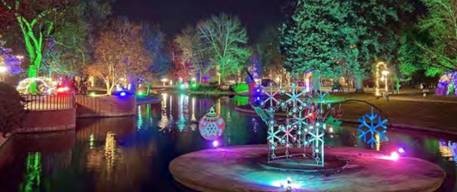 Holiday lights surrounding the Foote Lagoon