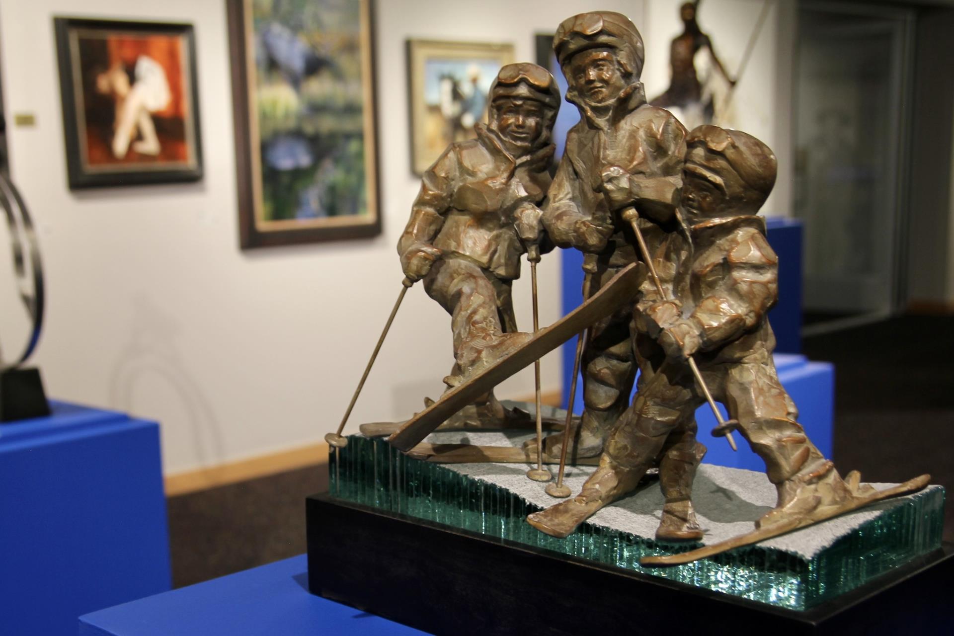 skier sculpture at the governor's art show and sale