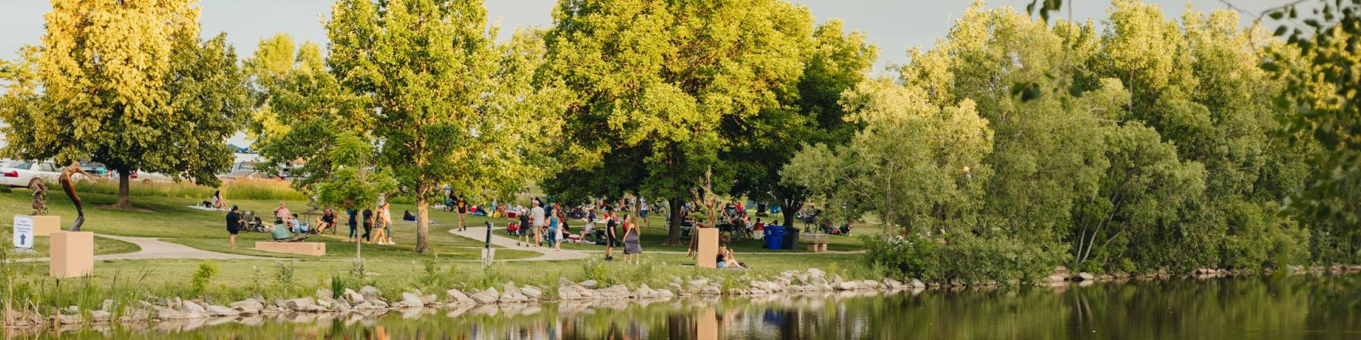 Several people in a park.