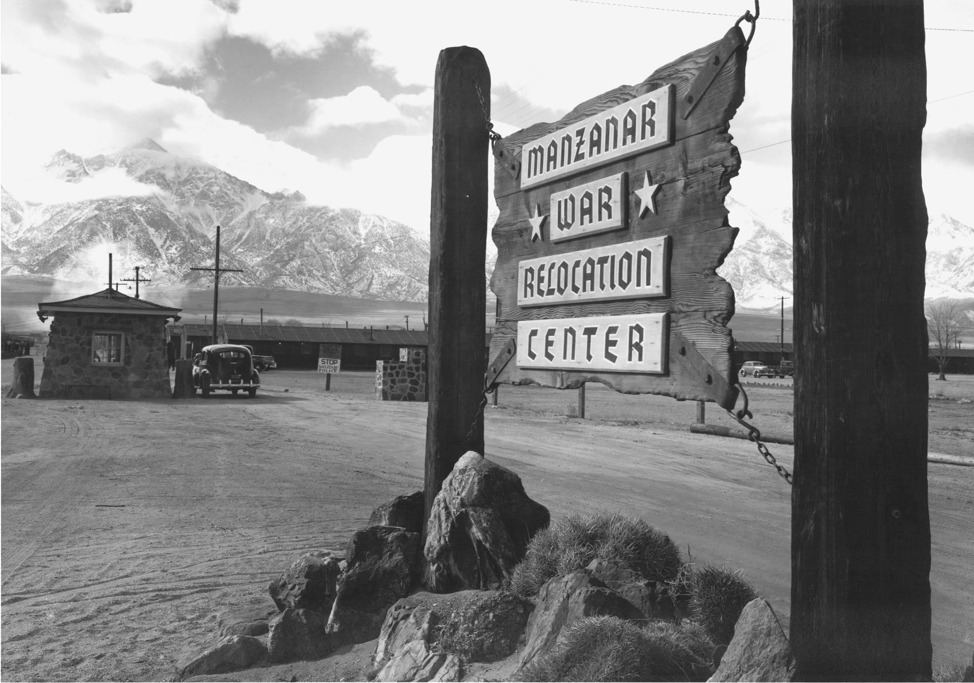 front entry sign of Manzanar interment camp