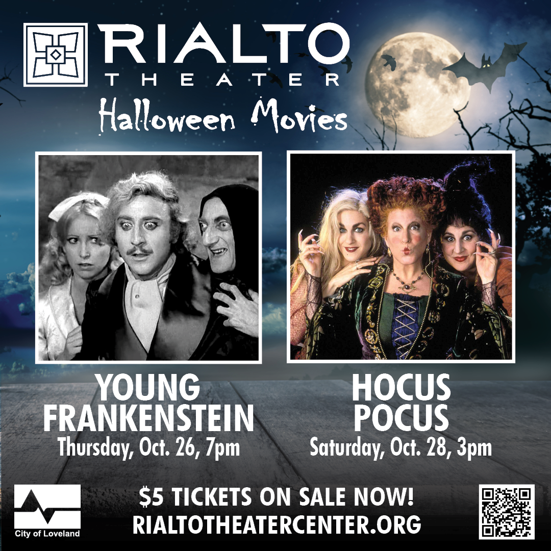 halloween movie screenings of hocus pocus and young frankenstein at the Rialto Theater