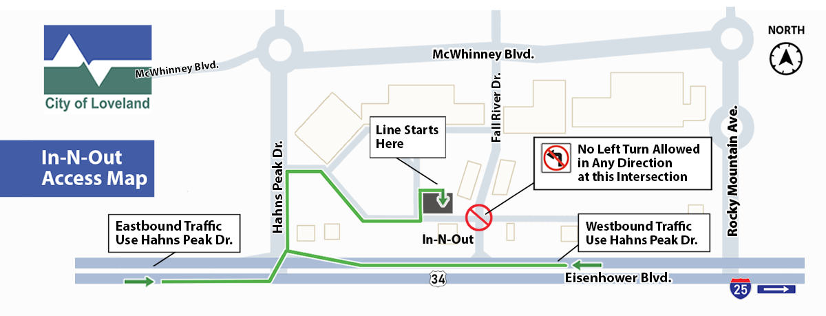 A graphic map of the traffic plan for Loveland's In-N-Out opening.