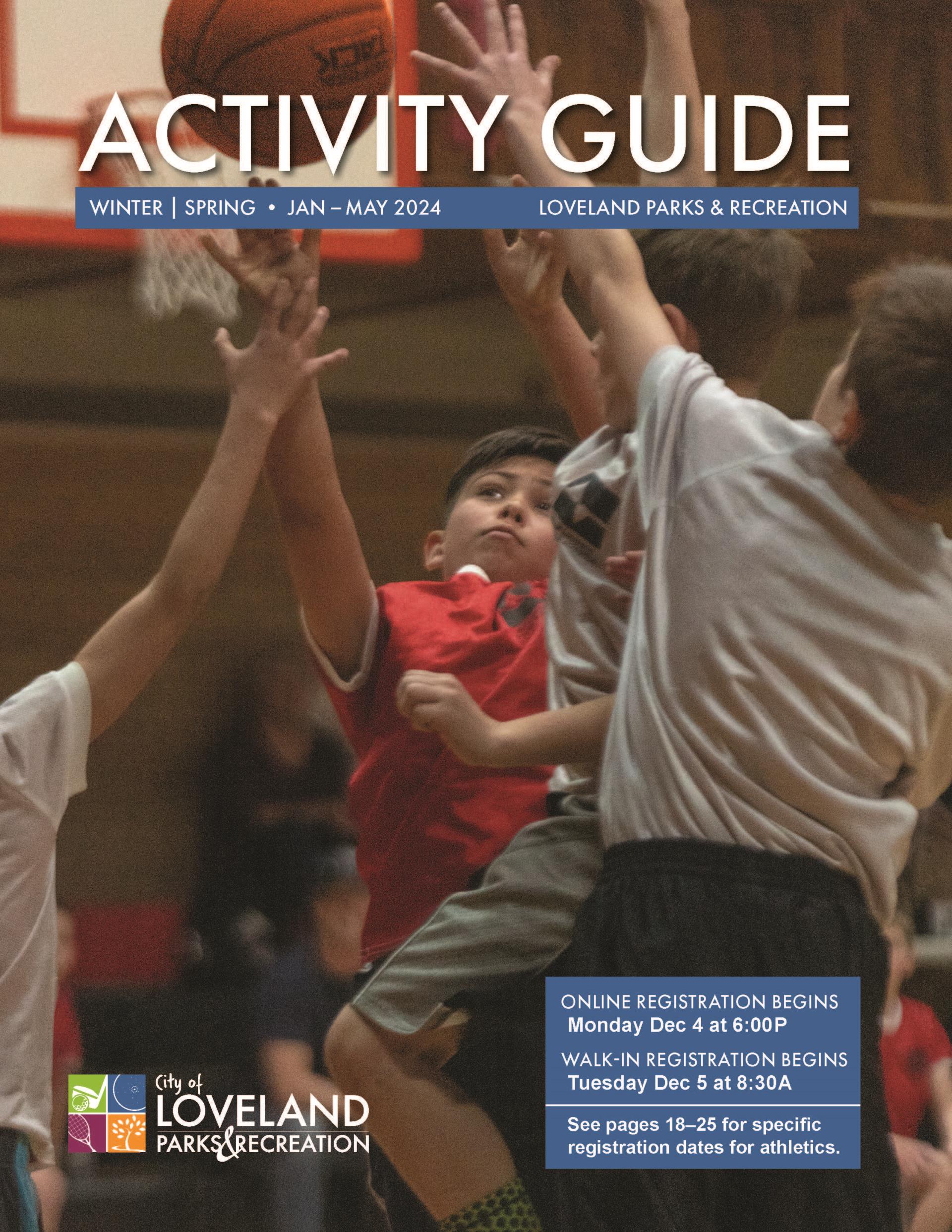 Activity guide cover winter kids playing basketball