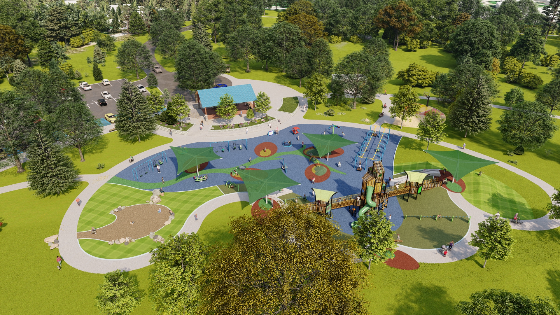 Rendering Aerial view of Willow Bend Park Universal Access Playground