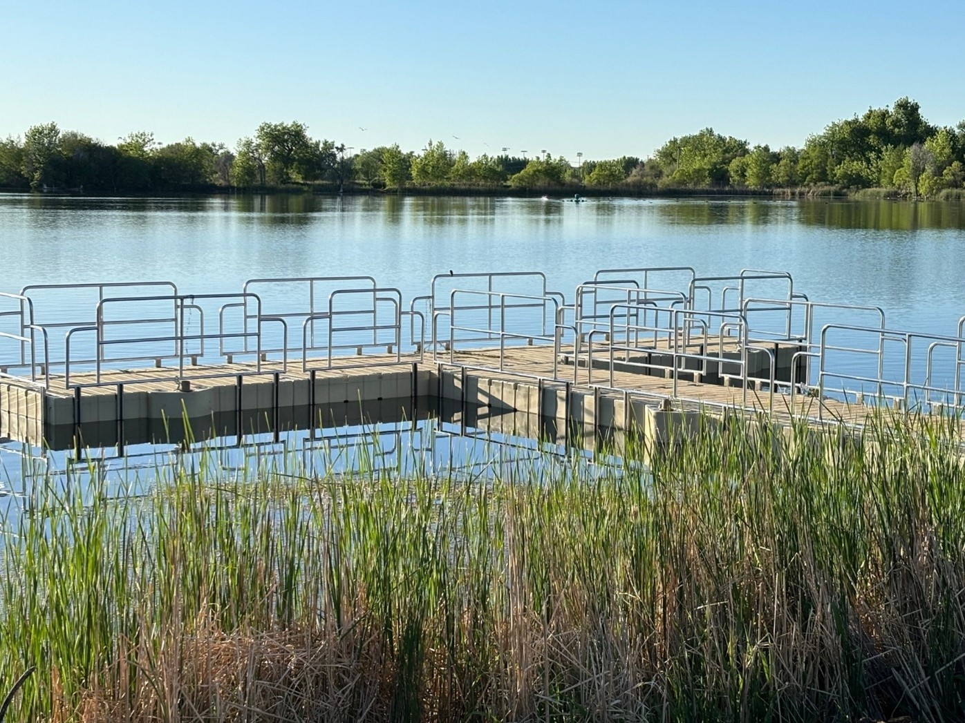 Fishing dock at Bass Pond at River's Edge Natural Area