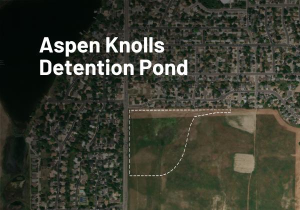 The text, "Aspen Knolls Detention Pond" over an aerial photo of the site.